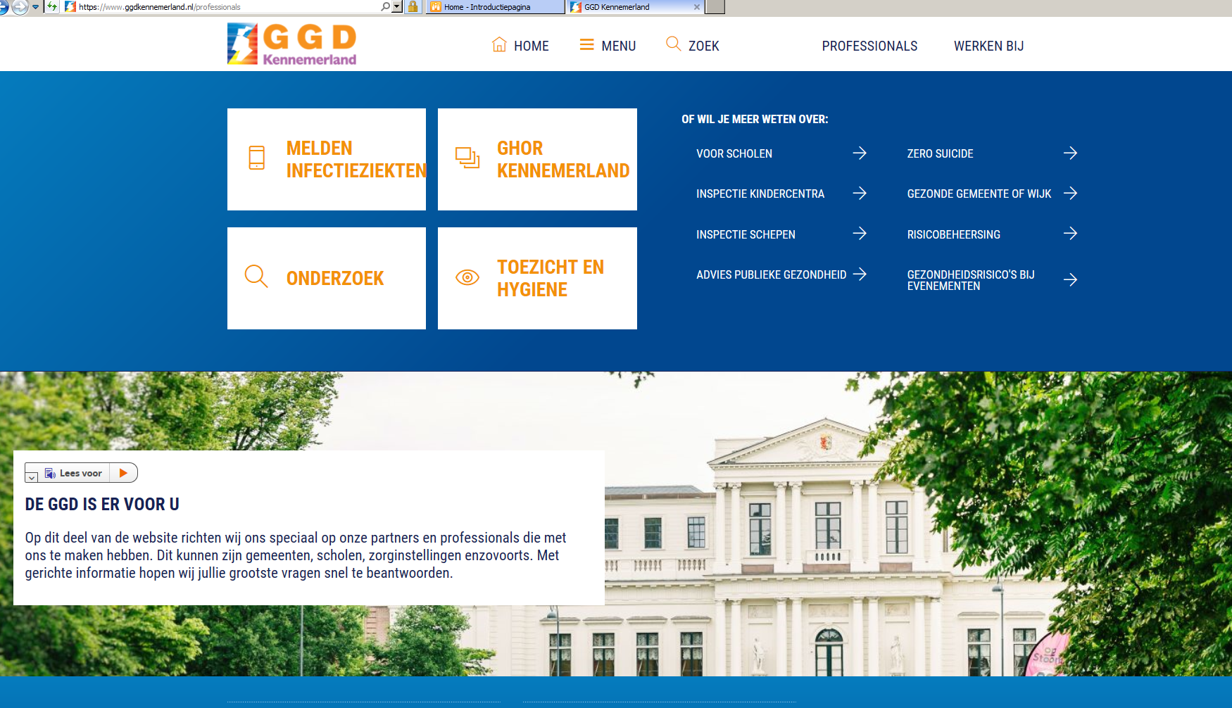 Beeld startpagina professionals website GGD Kennemerland