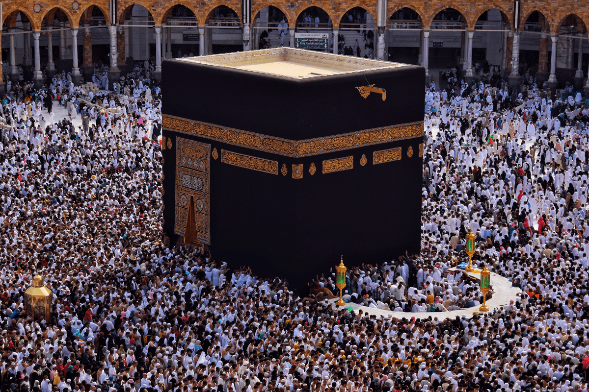Foto van het plein in Mekka tijdens de Hadj